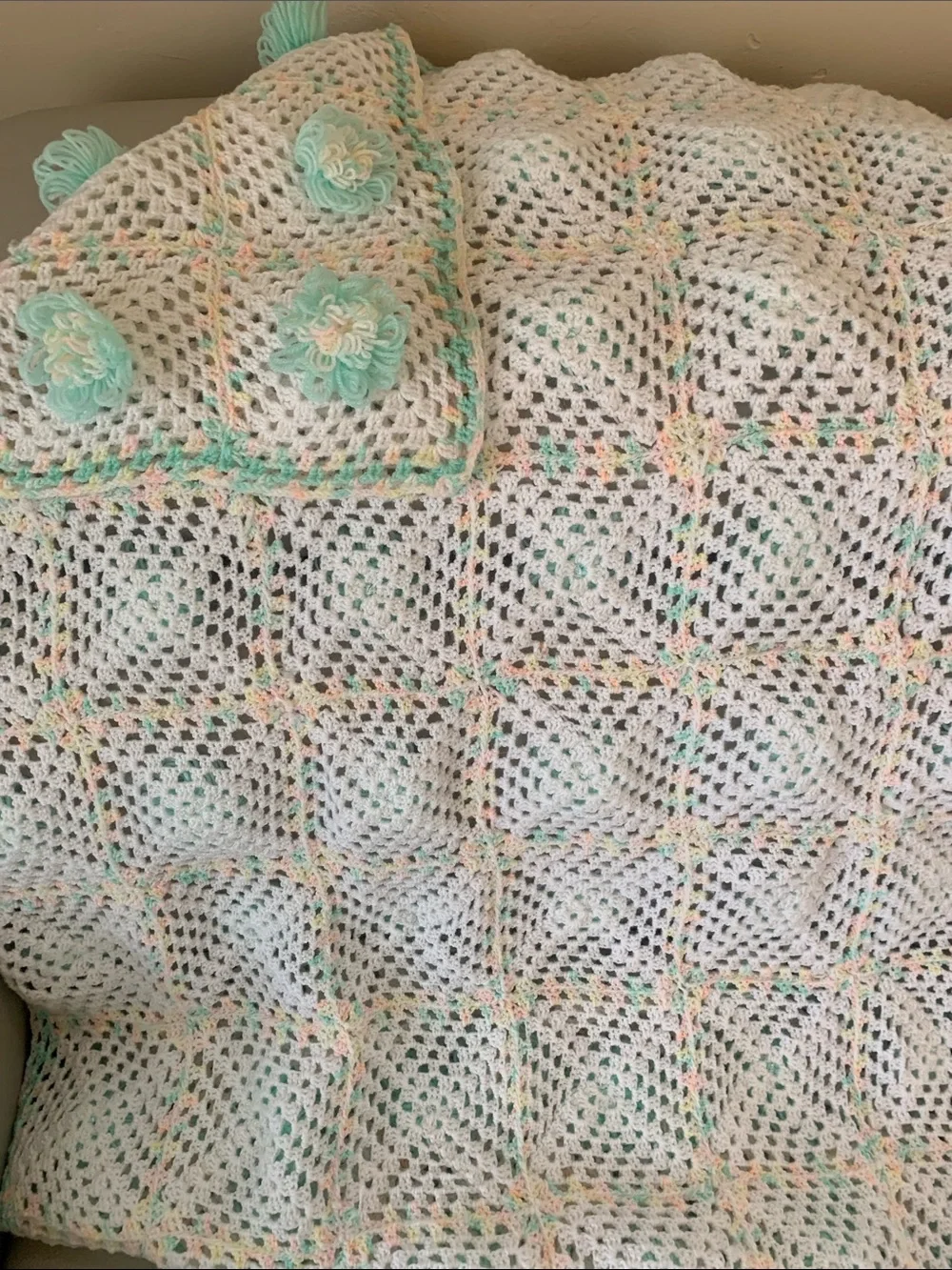 Handcrafted Crocheted Blanket Afghan Throw 44” x 48”